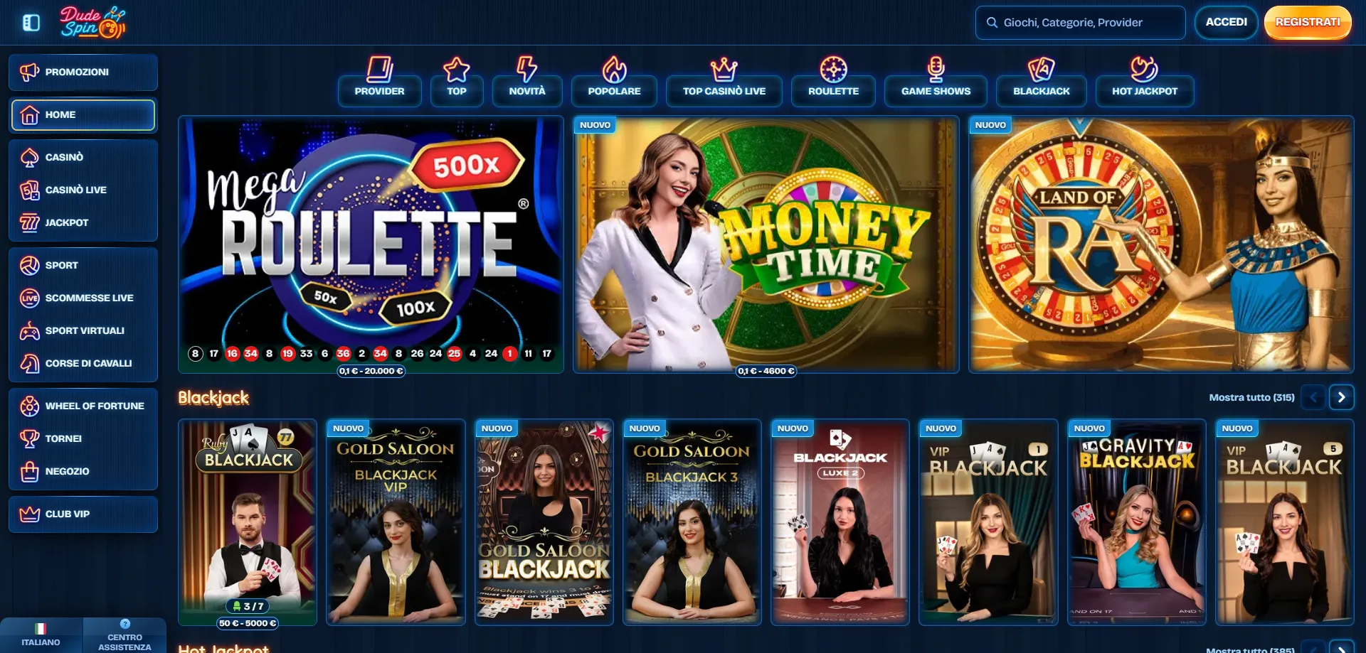 Tavoli live con croupier professionisti su Dudespin Casino